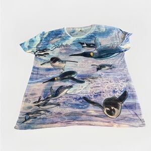 SeaWorld Penguin Pajama Top XXL Soft Blue All Over Print Tee